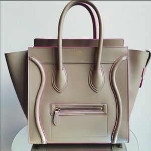 Celine Mini Luggage In Beige with Pink Trim